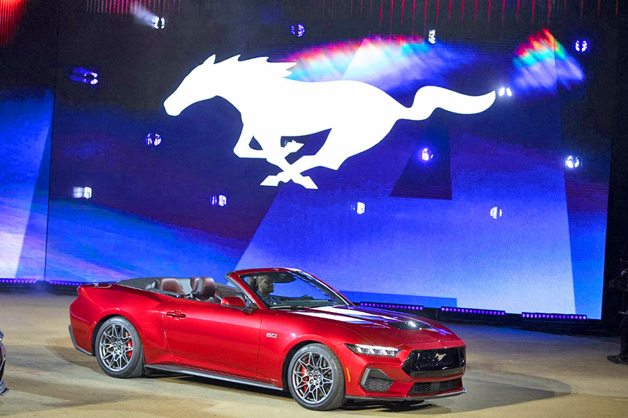 The seventh generation 2024 Ford Mustang makes its global debut at a Mustang Stampede event at the 2022 North American International Auto Show on September 14, 2022 in Detroit, Michigan. Image: Bill Pugliano/Getty Images/AFP