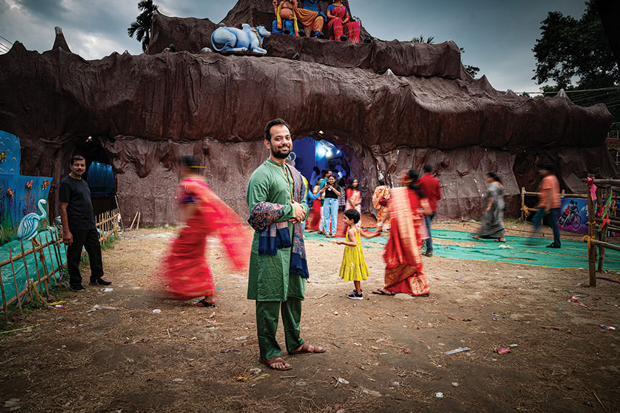 Sibabrata Das, co-founder, Atomberg, at the Durga Puja pandal of Pandu in his hometown in Guwahati
Image: Nilotpal Baruah For Forbes India
