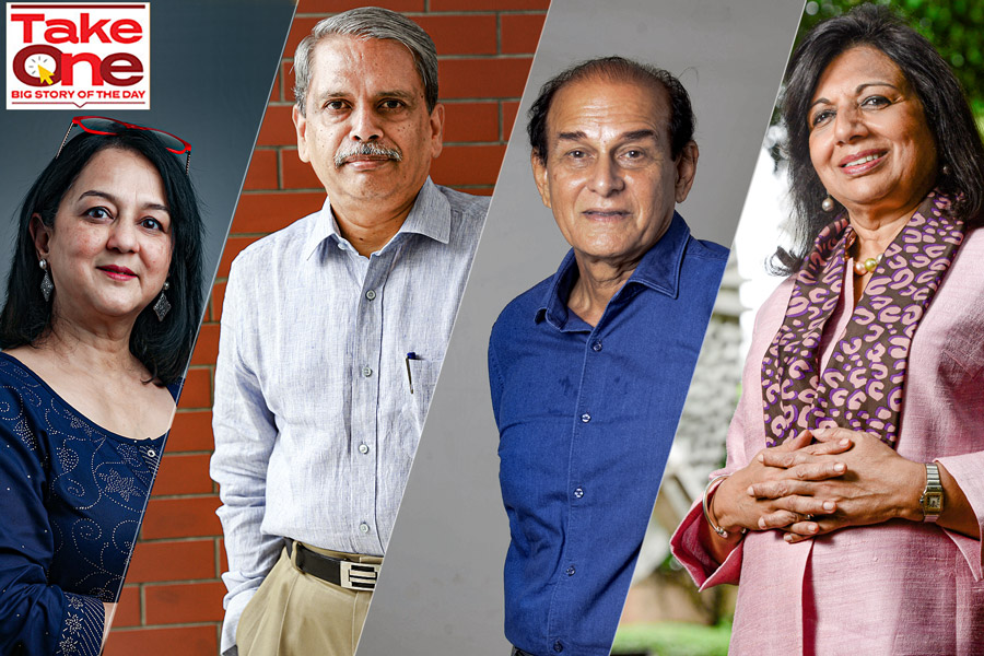From L to R: Rohini Nilekani, Kris Gopalakrishnan, Harsh Mariwala, Kiran Mazumdar-Shaw