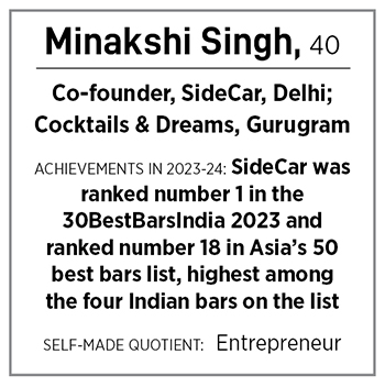 Minakshi Singh, Co-founder, SideCar, Delhi; Cocktails & Dreams, Gurugram
Image: Madhu Kapparath